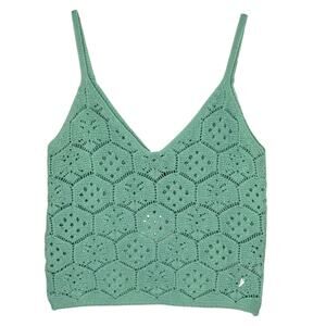 American Eagle Outfitters AE Cropped Crochet Tank Top S Light Green Mint NEW